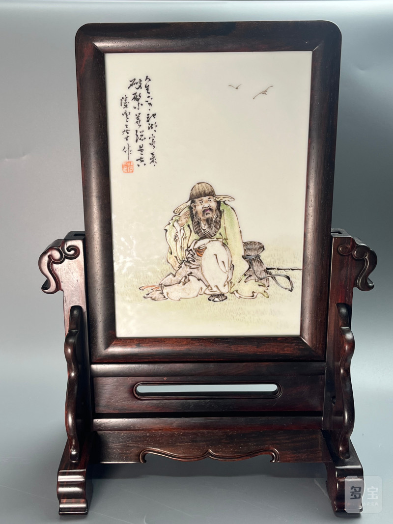 民国  “方云峰”作粉彩“渔家乐”人物故事
图插屏 - 图3